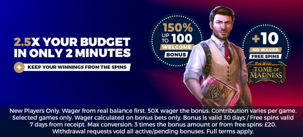 Pocket Casino | Welcome Package | 150% Bonus + 10 No Wager Free Spins